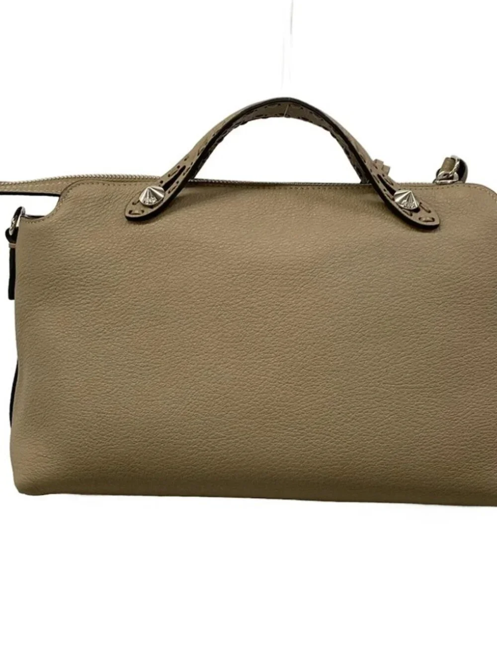 FENDI By the Way Celeria Medium 8BL155 Gray Beige Calf Leather Handbag